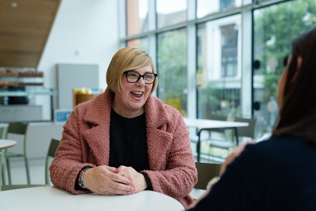 confident woman in conversation